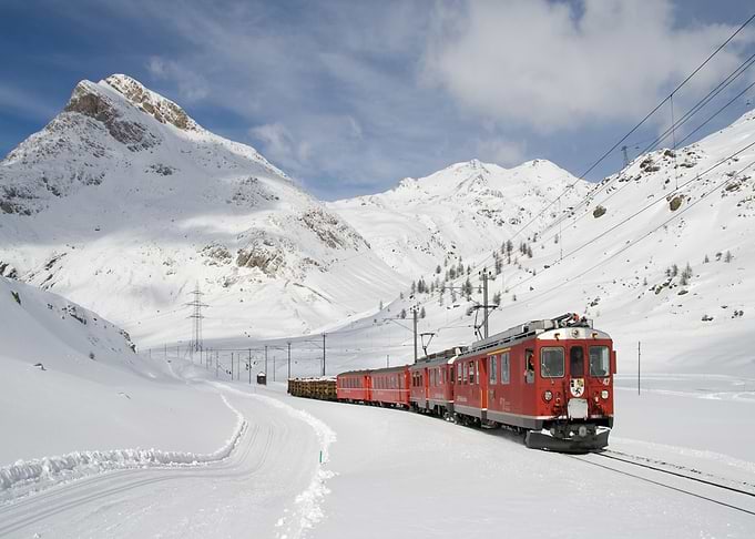 mountain train snow brown