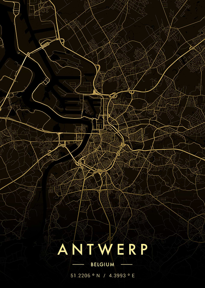Antwerp City Map Gold