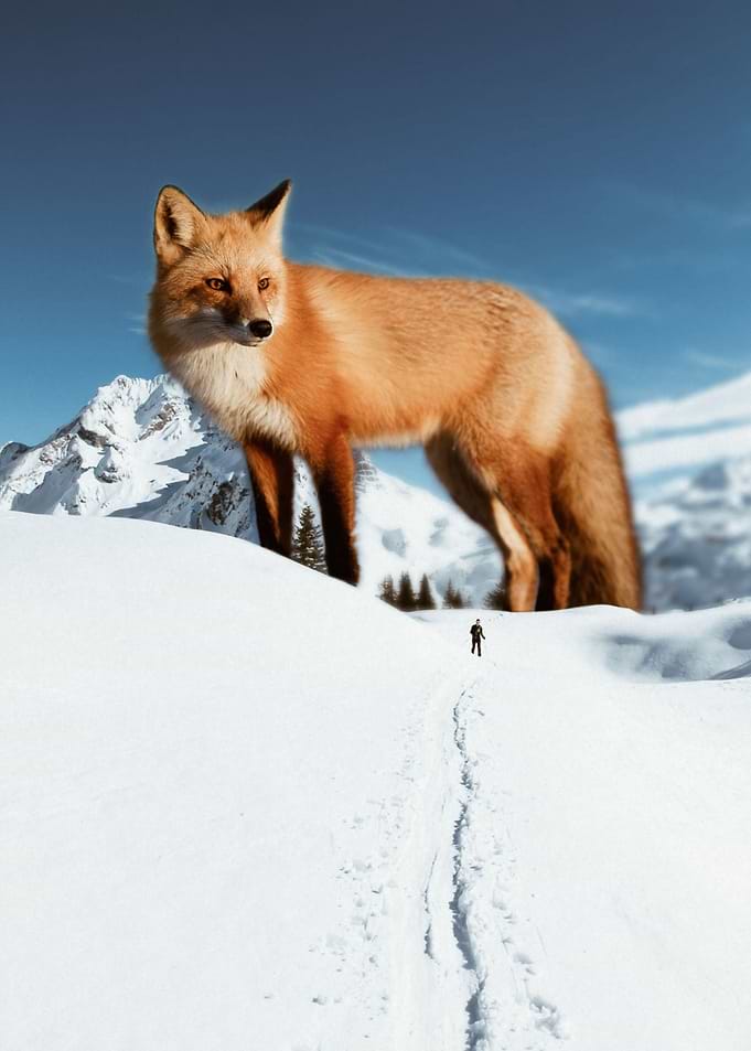 Fox in the snow mountain