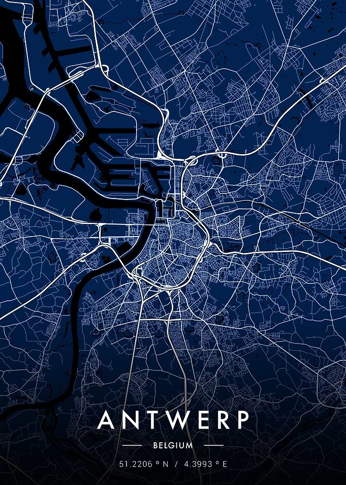 Antwerp City Map Blueprint