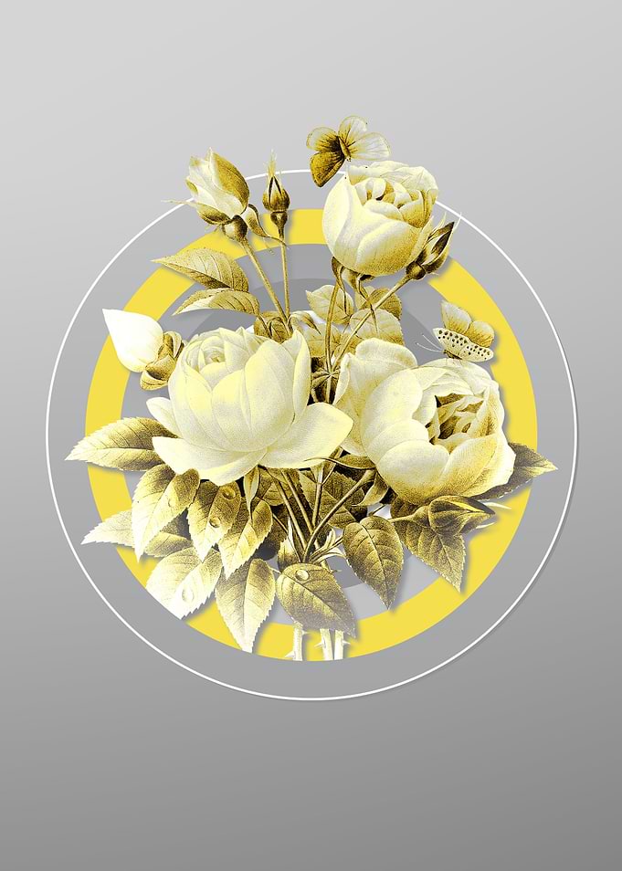 Gray Flower Drawing Poster