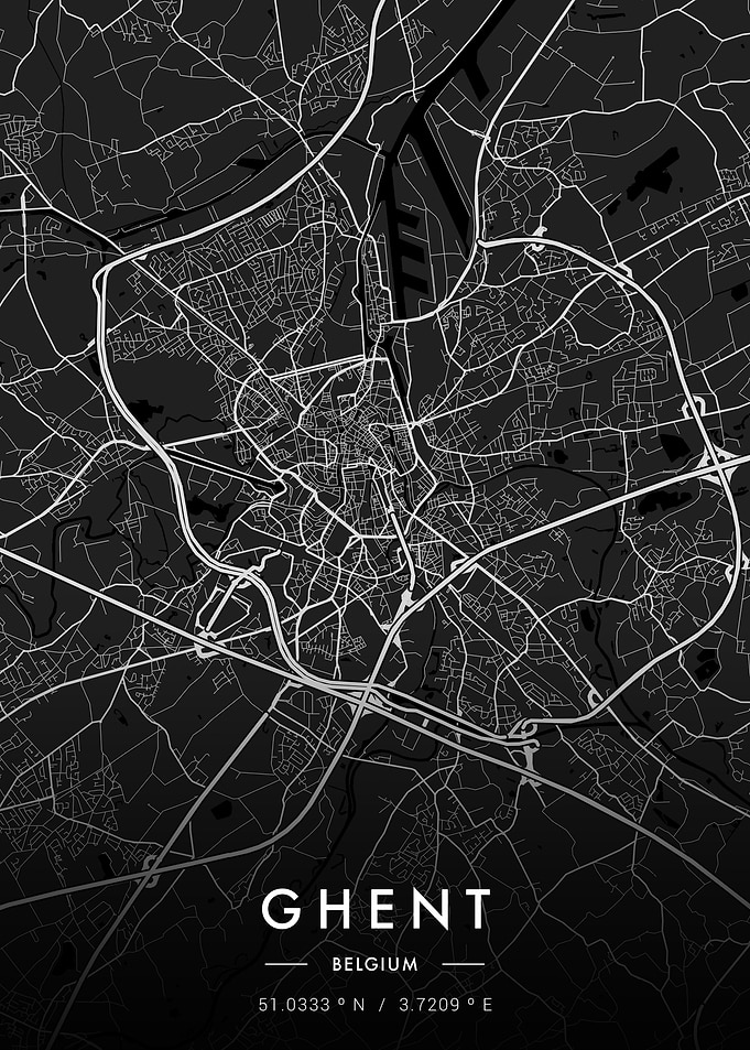 Ghent City Map Dark