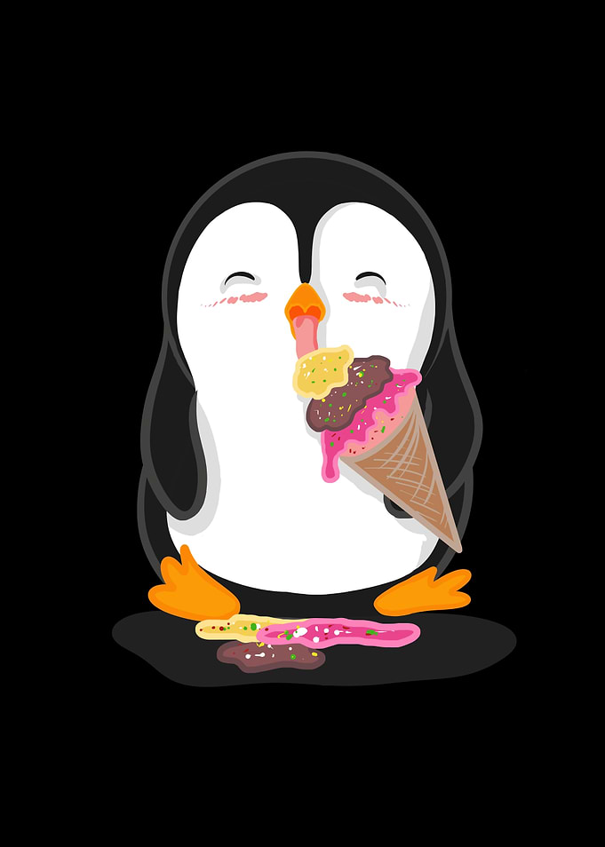 Penguin eating icecream