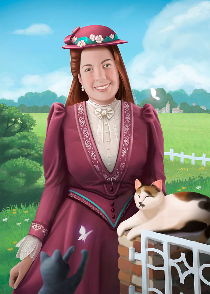 Victorian girl with cats