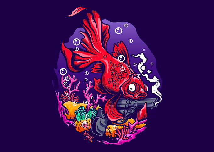Cute fish with guns