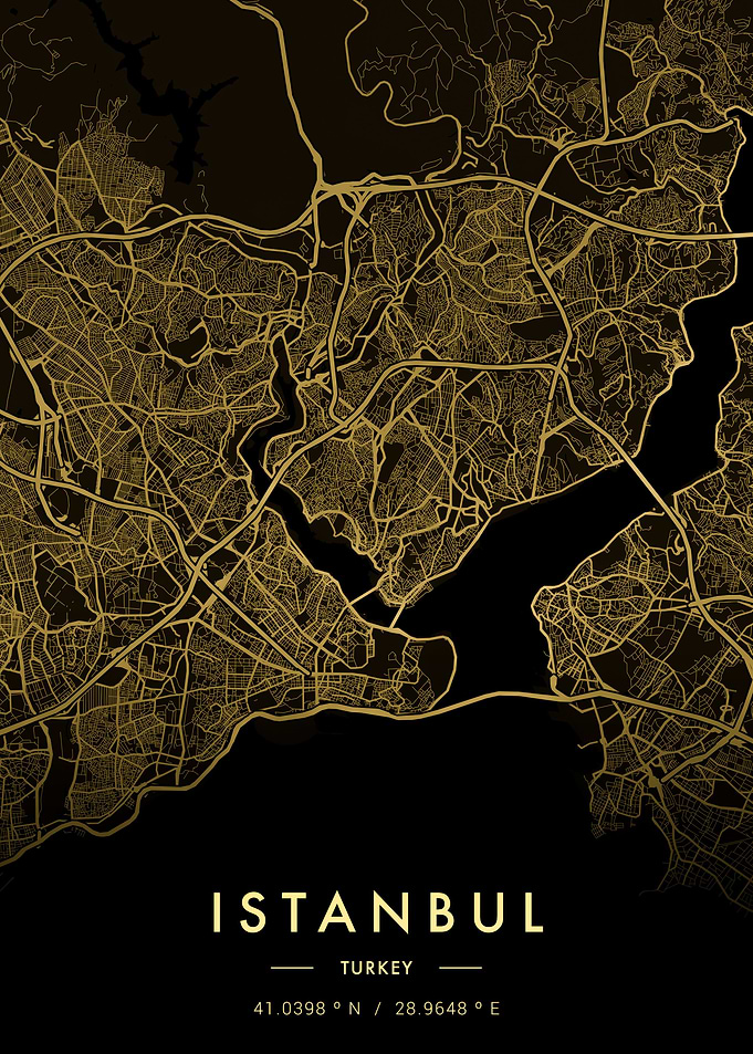 Istanbul City Map Gold