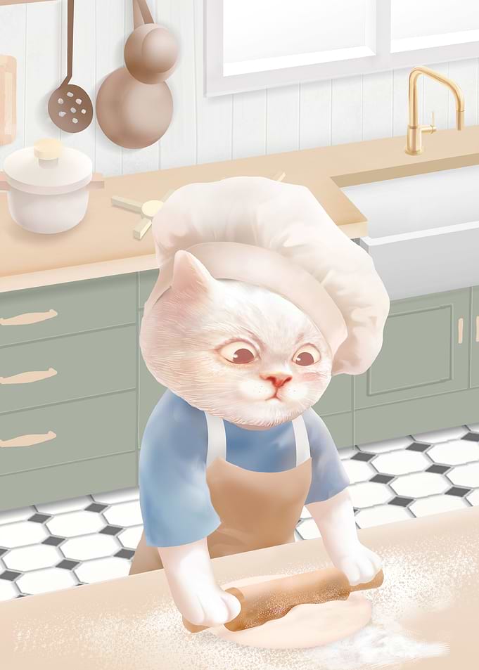 Cat Chef Hat Rolling Dough
