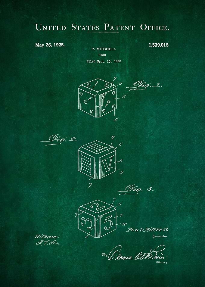 33 Dice Patent Print 1925
