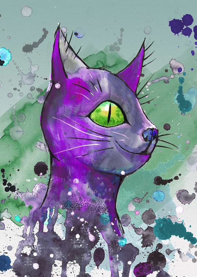 Wild purple grunge cat