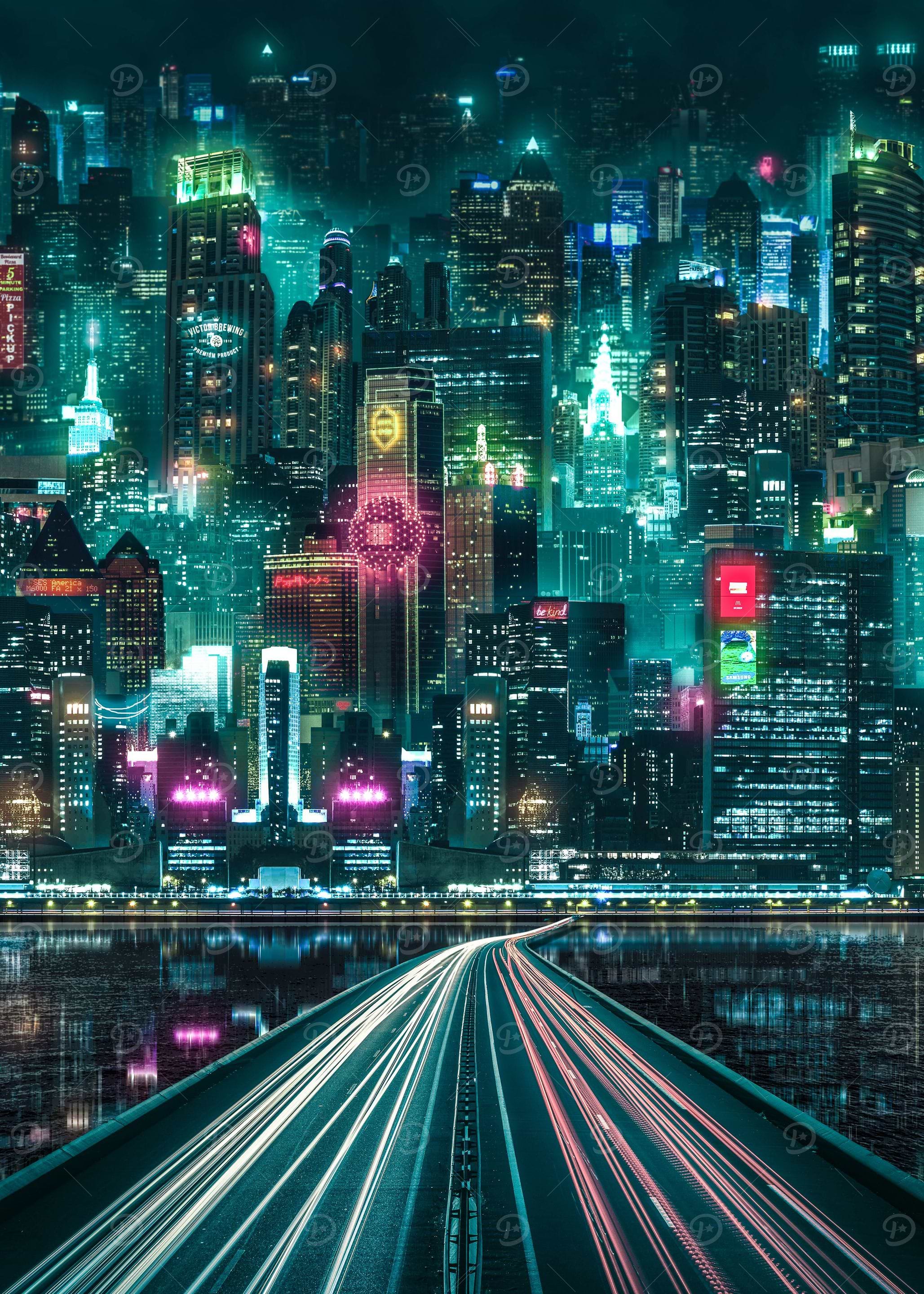 Neon Cityscape metal poster - Limited Edition | Displate