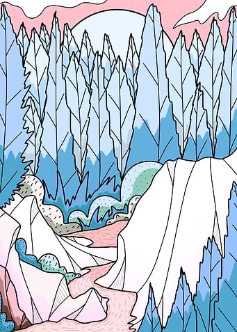 The cold blue forest river
