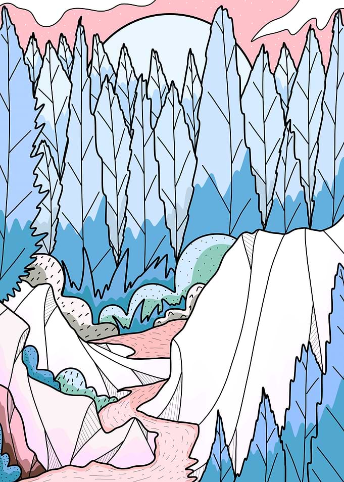 The cold blue forest river