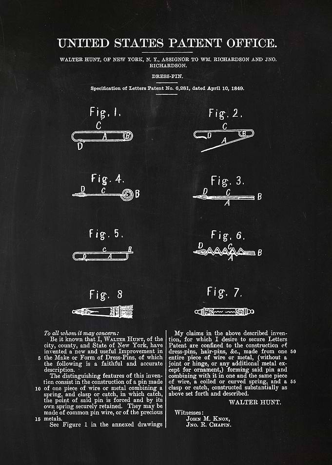68 Safety Pin Patent 1849