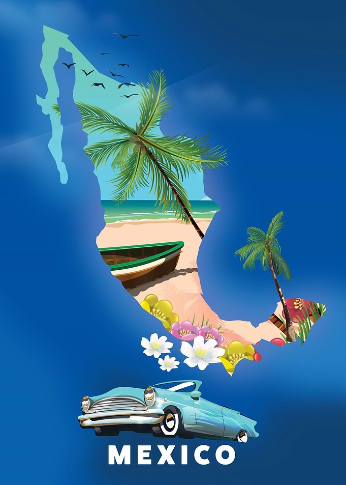 Mexico Map Travel poster