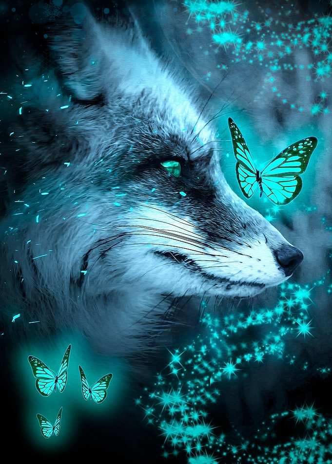 Space Blue Glowing Fox