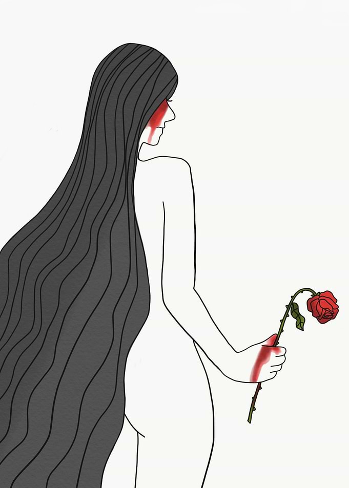 Sadness woman crying blood