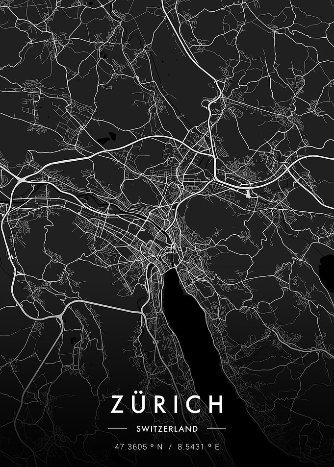 Zurich City Map Dark