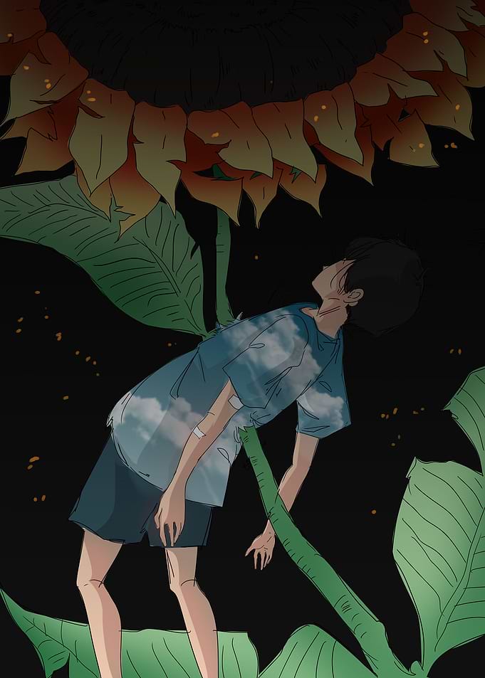 stabed by big sunflower