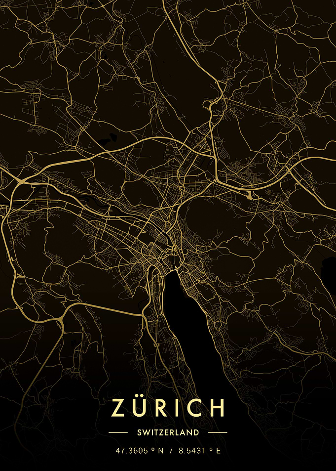 Zurich City Map Gold