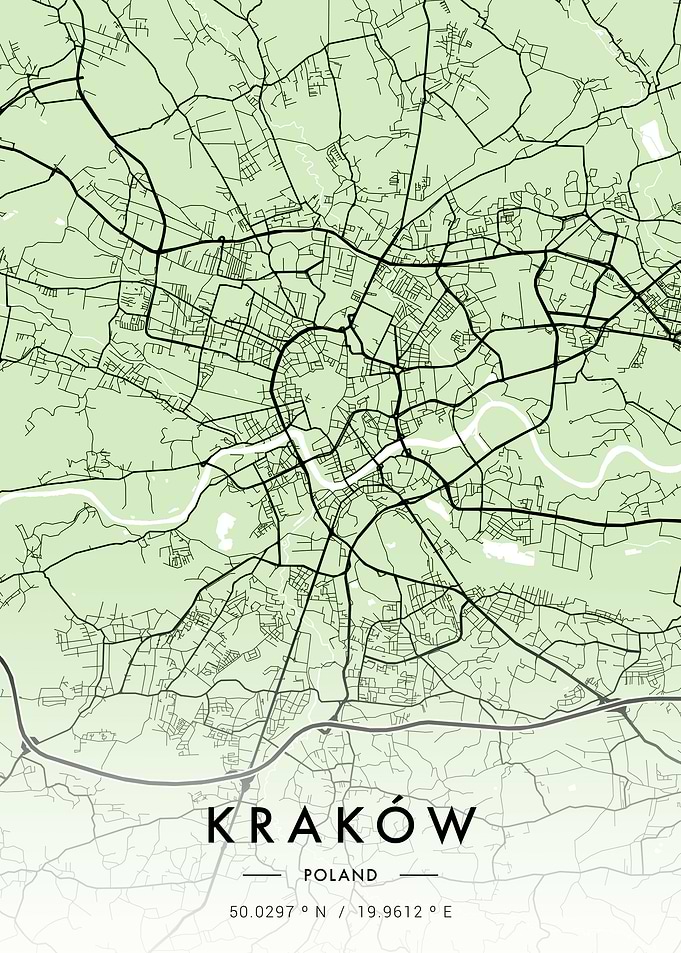 Krakow City Map Green