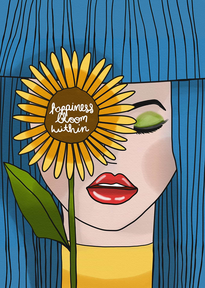 woman blue hair sunflower