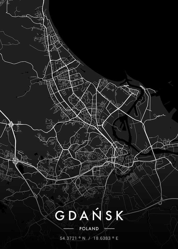 Gdansk City Map Dark