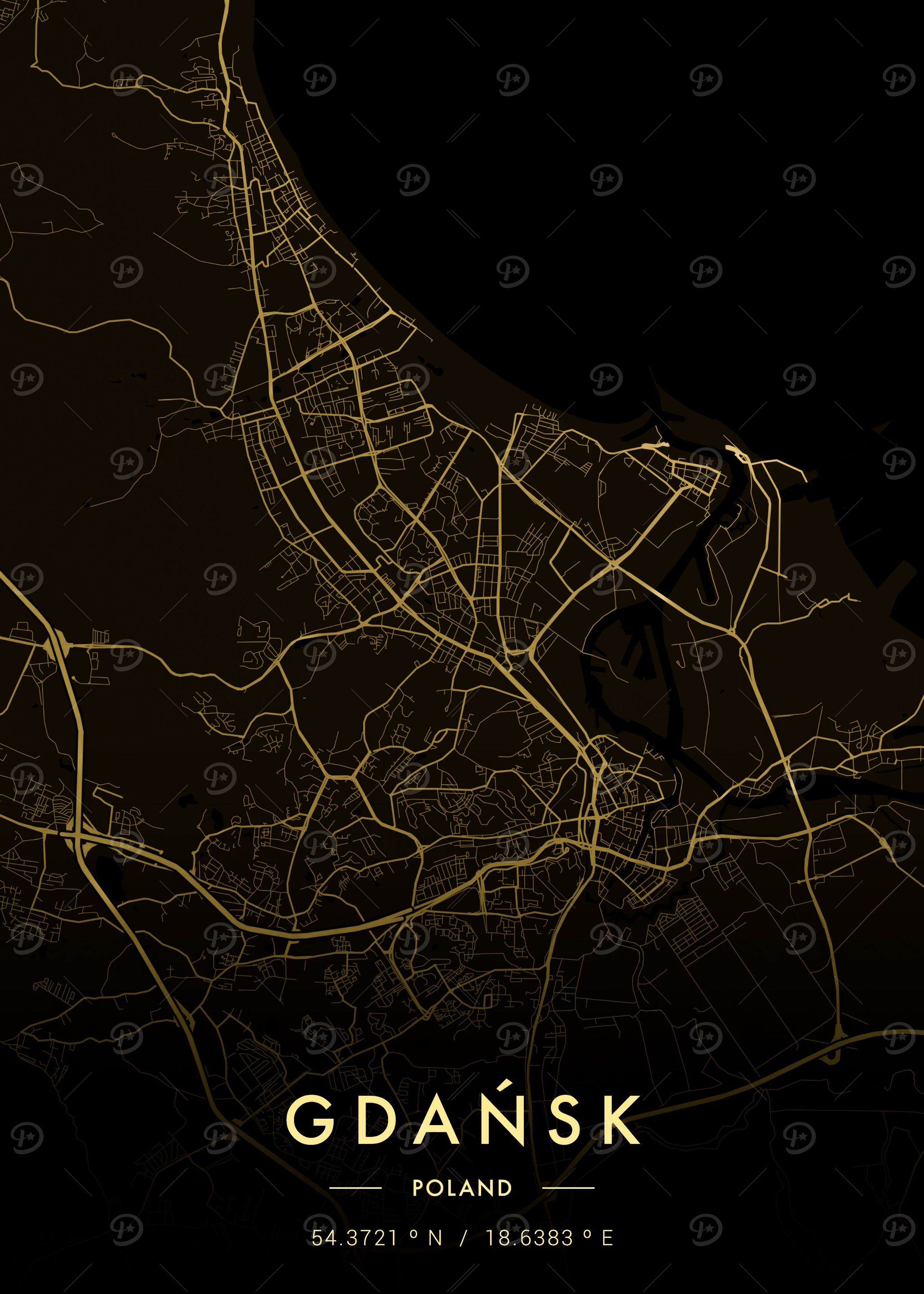 Gdansk City Map Gold