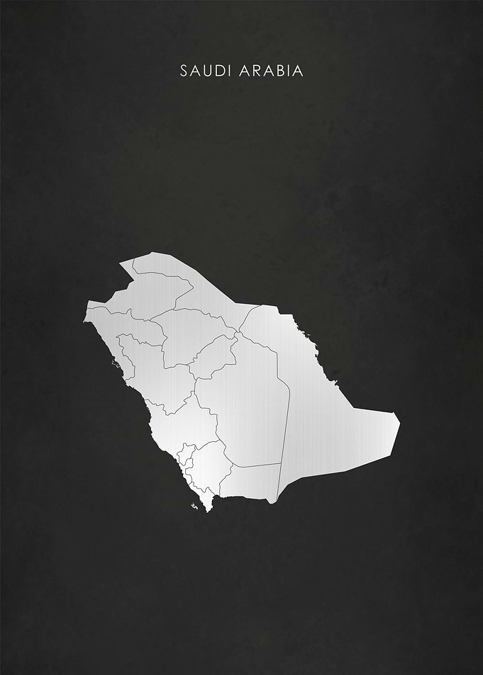 Silver Saudi Arabia Map