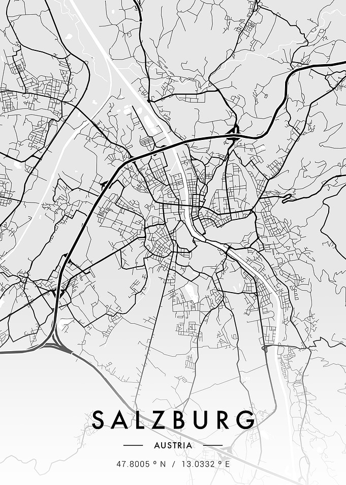 Salzburg City Map White