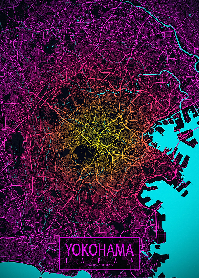 Yokohama City Map Neon