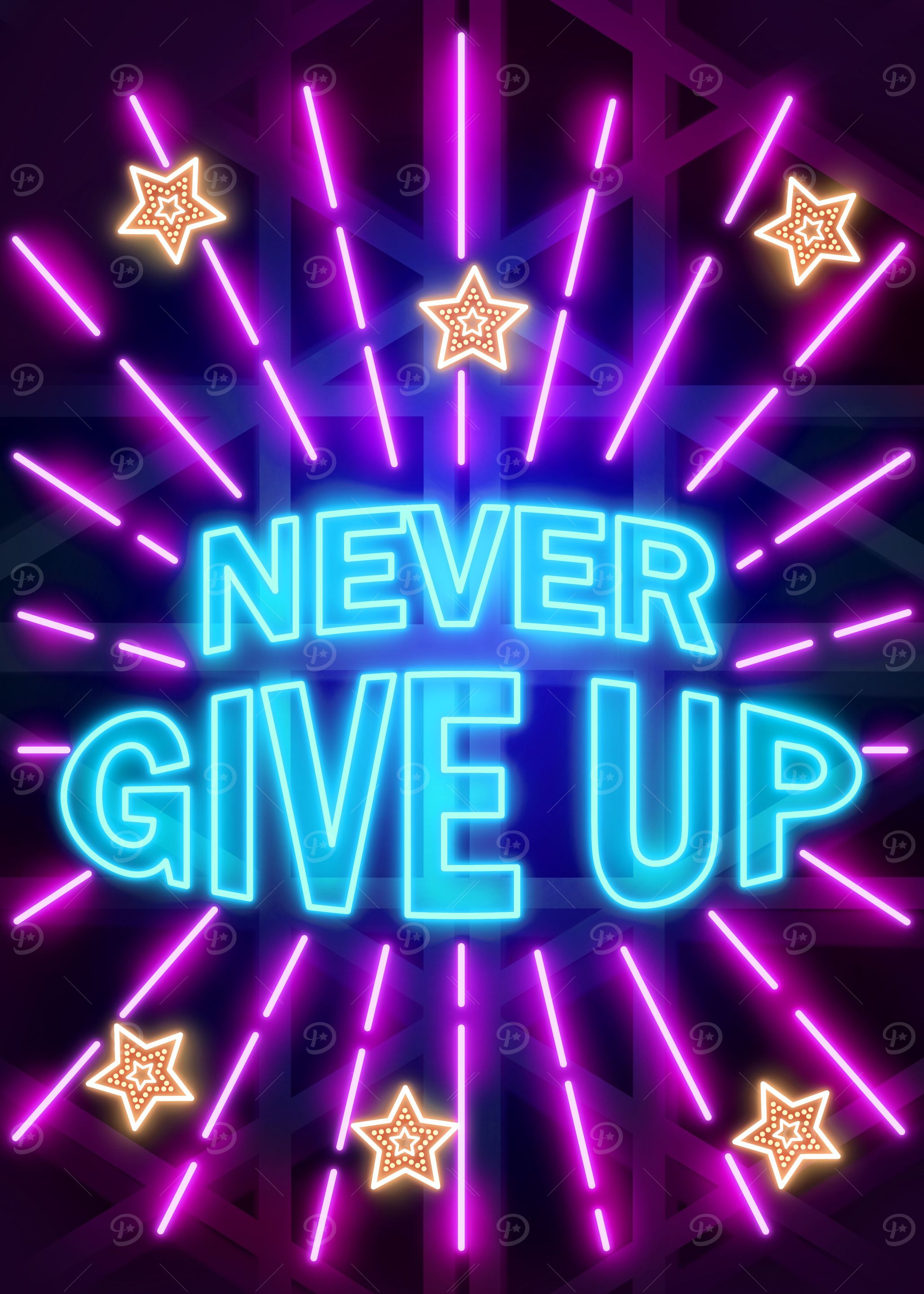 Never Give UP neon poster