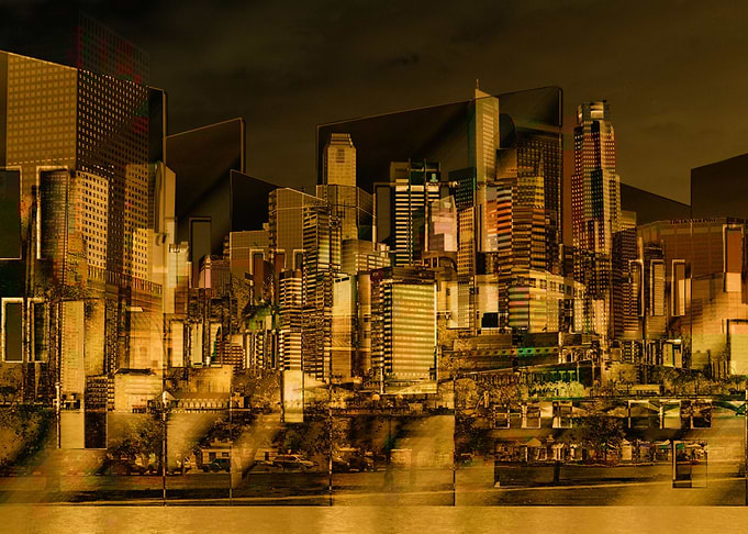 Golden city skyline