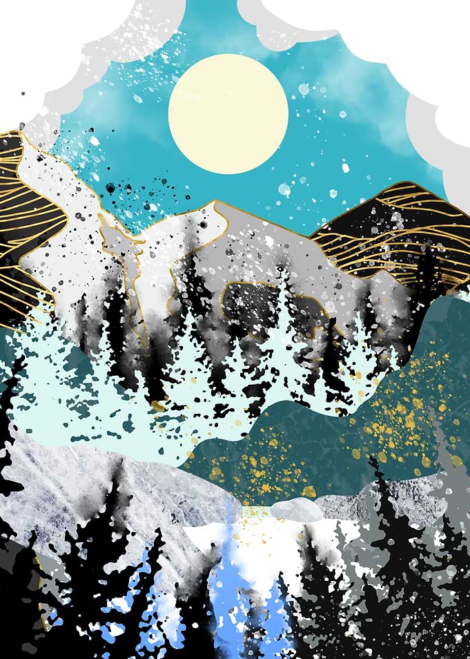 Snowy golden mountains