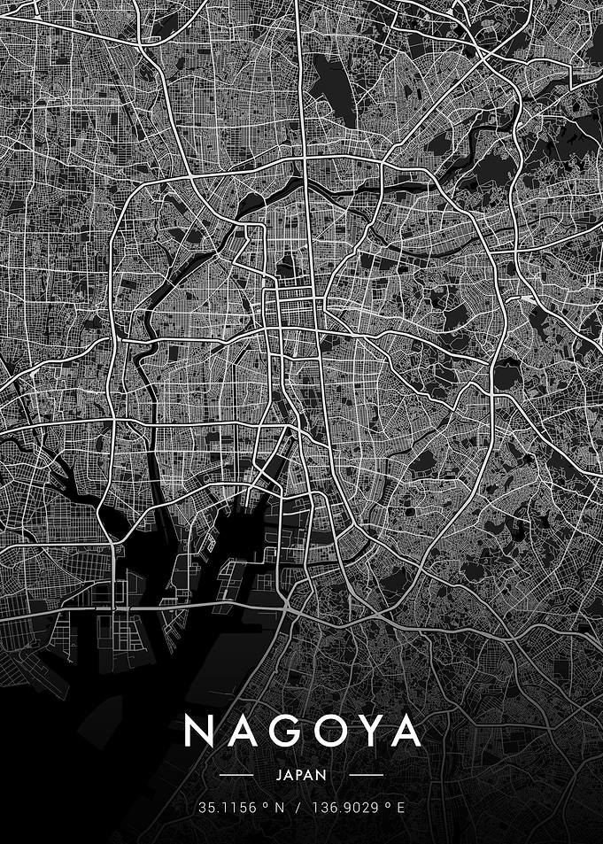 Nagoya City Map Dark