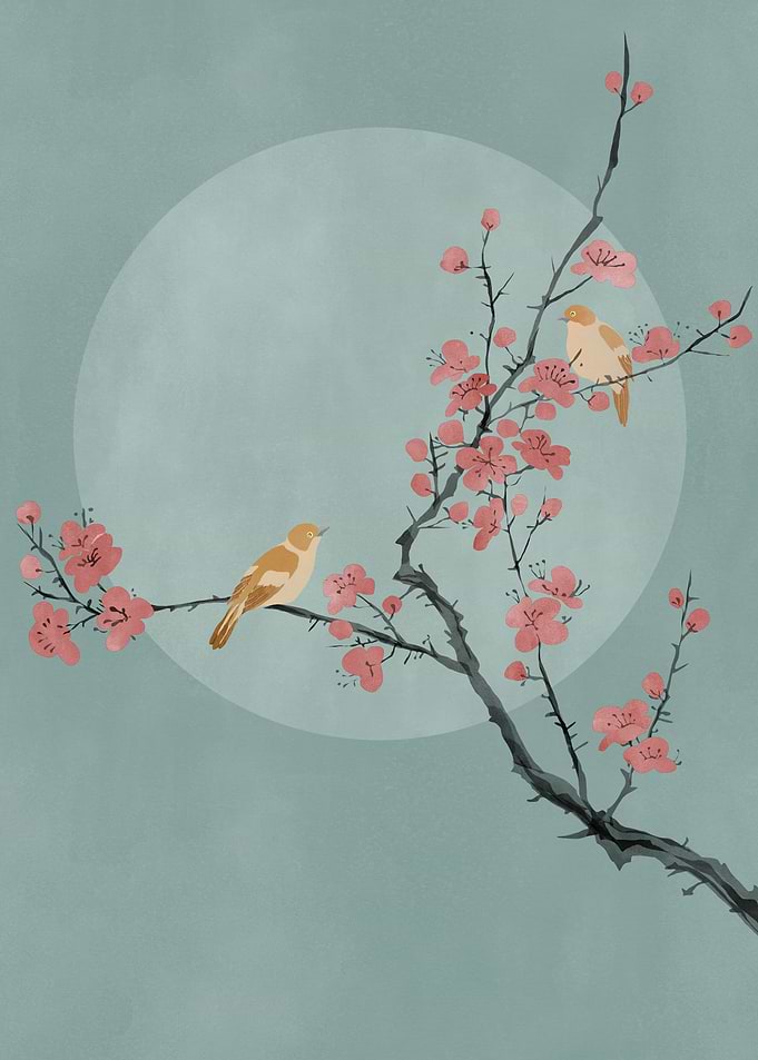 Cherry blossom and 2 birds