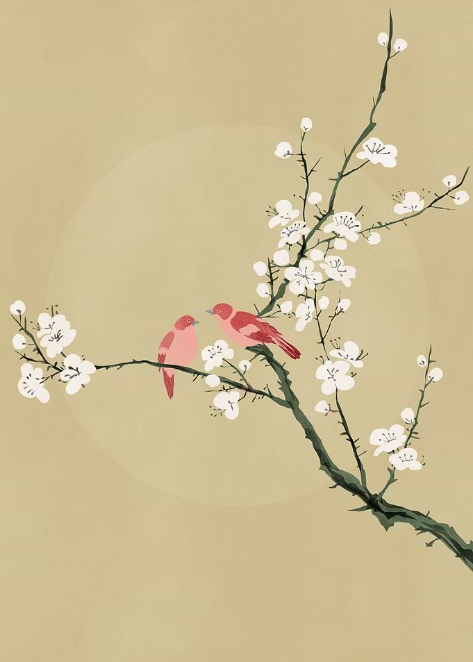 Two lovebirds in a tree