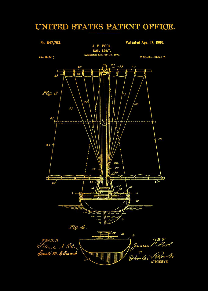 9 Sail Boat Patent Print