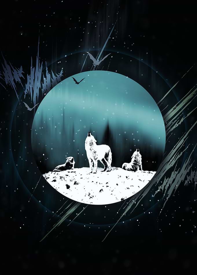 Arctic Wolves at Night