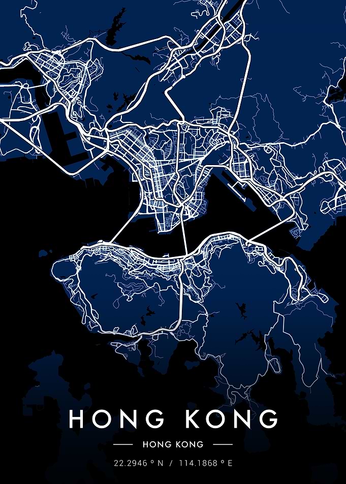 Hong Kong City Map Blue