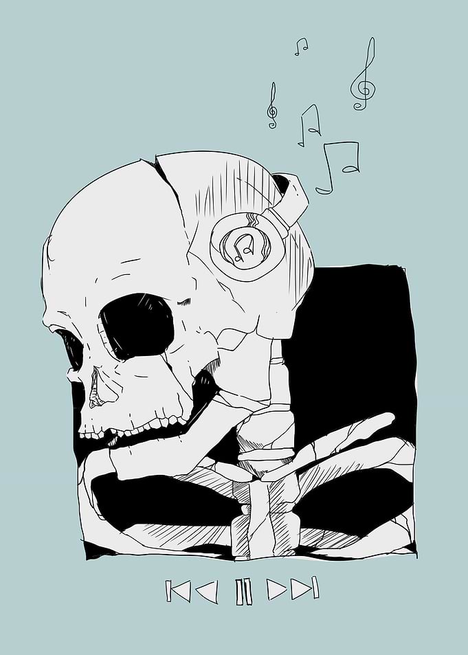 skull listening music