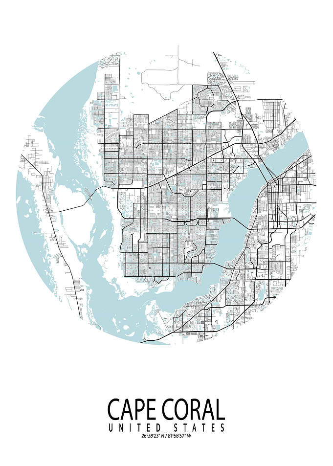 Cape Coral City Map Circle