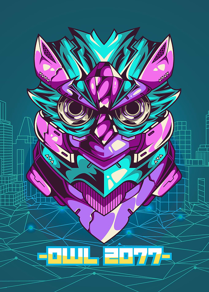 Mecha Owl Teal And Purple
