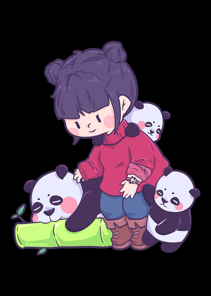 Women girls Panda Manga An