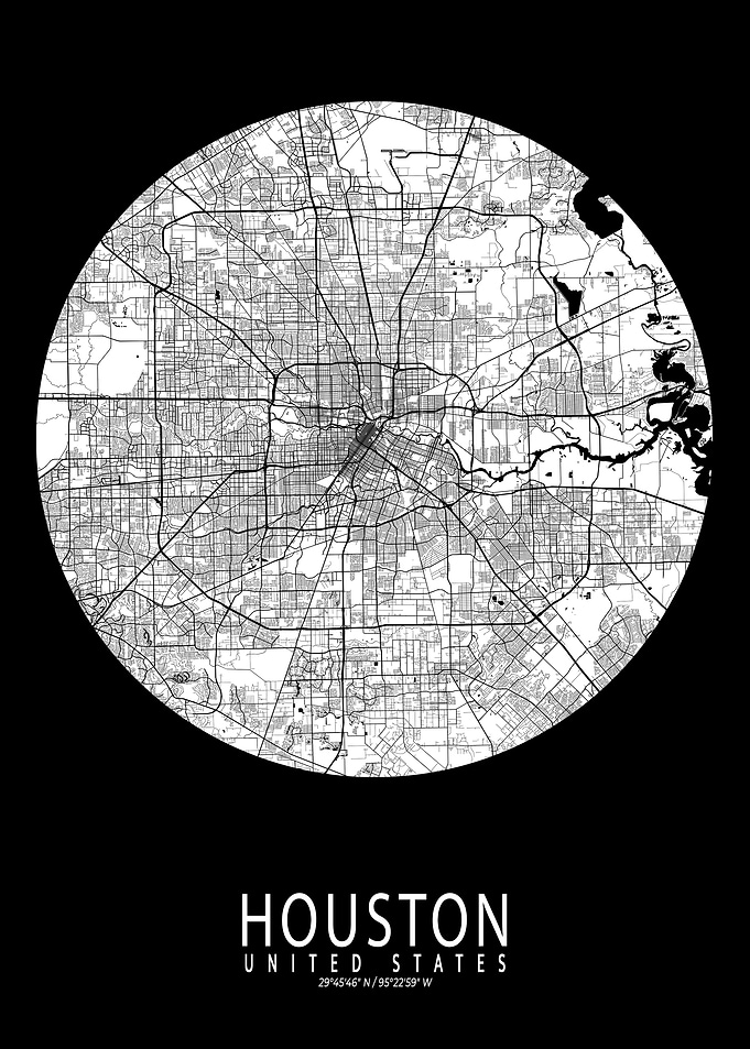 Houston City Map Full Moon