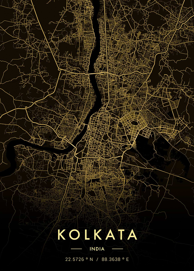 Kolkata City Map Gold