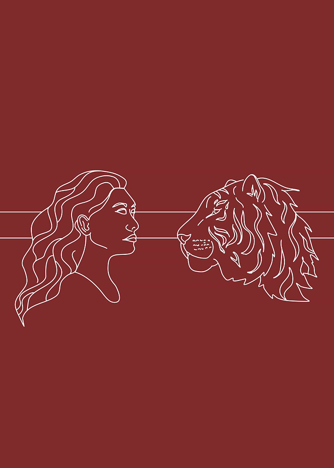 Woman tiger face line art