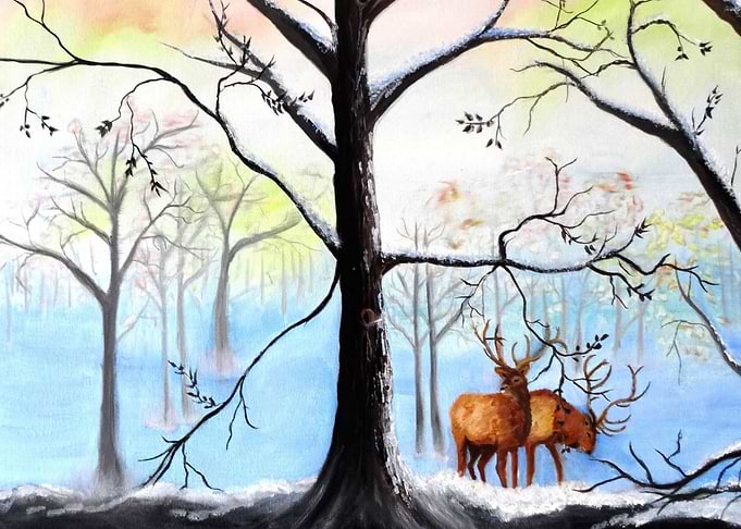 Deer in Winter Forest