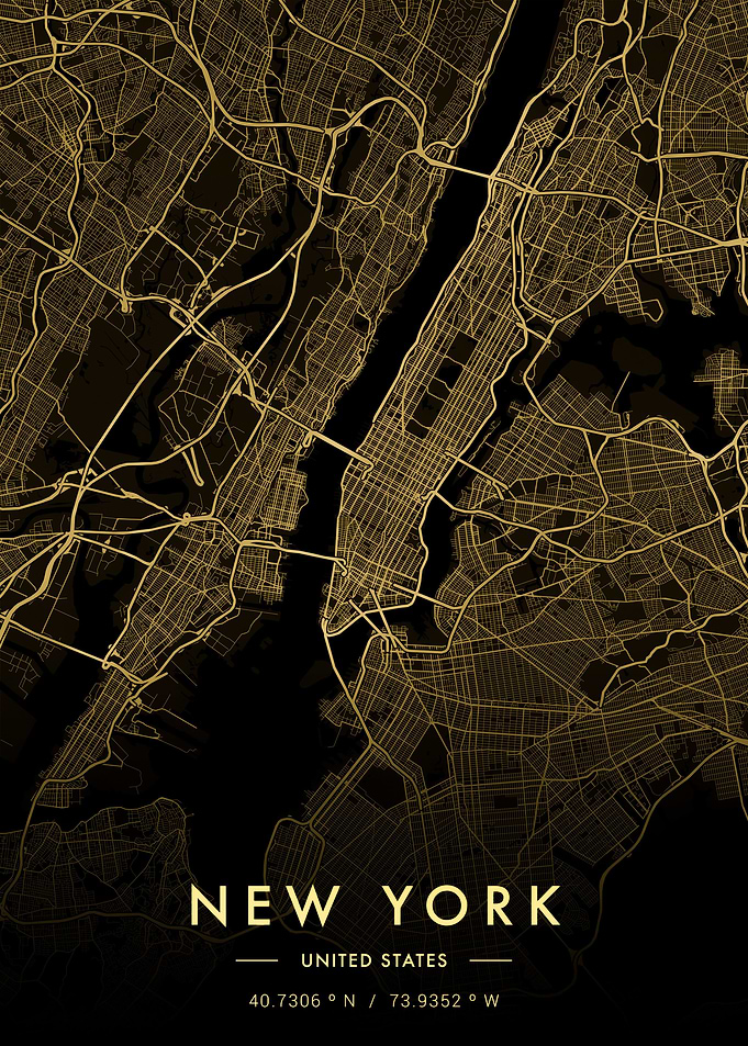 New York City Map Gold