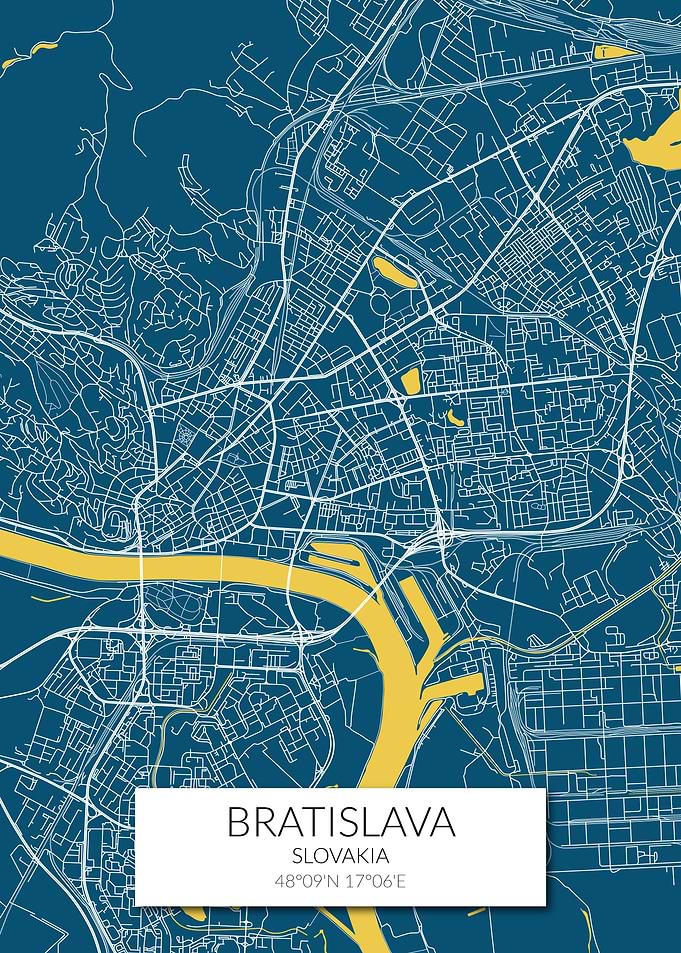 Bratislava Map Blue Yellow
