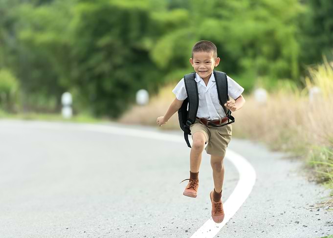Boy leap Big smile